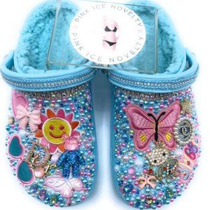 Sweet Butterfly Blue Full Bling Clogs Kids Size 3